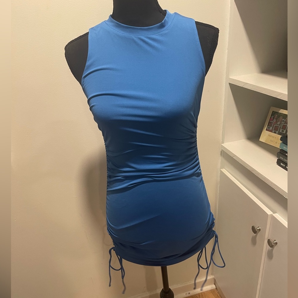 Super down Cory Ruched Side Dress in Colbalt - Picture 7 of 9